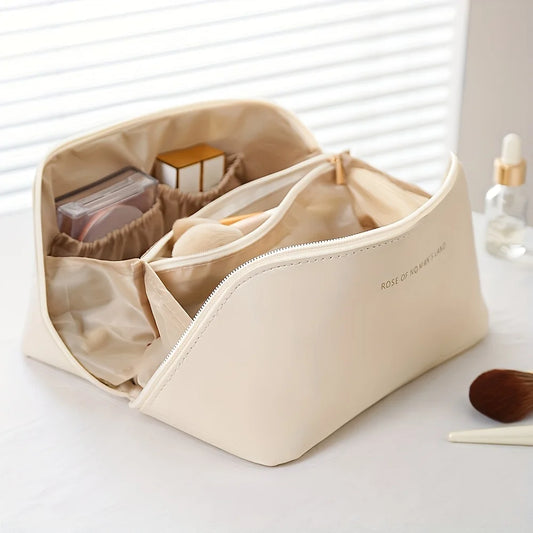 Spacious Travel Cosmetic Bag with Multiple Compartments and Zipper Closure for Organized Makeup and Toiletry Storage