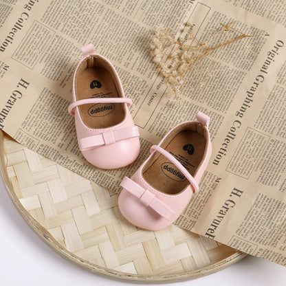 Adorable Baby Girl Mary Jane Shoes with Bow Accent and Elastic Strap for Secure Fit