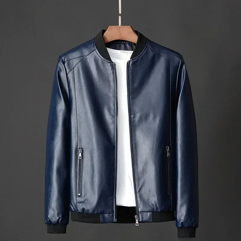 Men's Fall Leather Jacket - Korean Fashion Sheepskin Coat, Trendy Slim Fit, Casual Baseball Style Outerwear