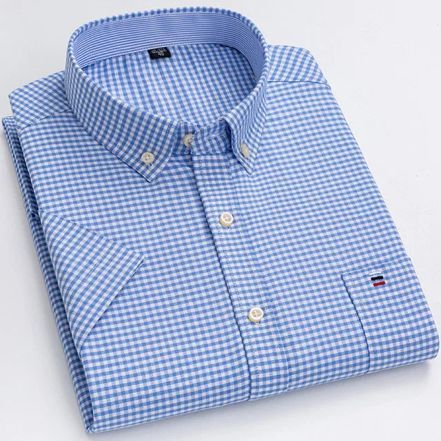 Classic Plaid Button-Down Men's Dress Shirts with Long Sleeves and Tailored Fit