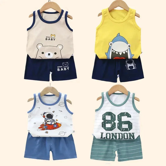 Cute Toddler Summer Tank Top and Shorts Sets with Fun Cartoon Animal and Sports Designs