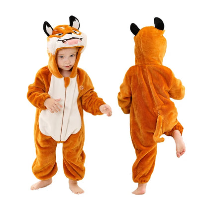 Adorable Animal Themed Fleece Onesies with Hood for Babies and Toddlers