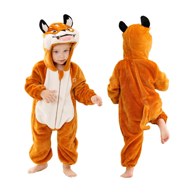 Adorable Animal Themed Fleece Onesies with Hood for Babies and Toddlers