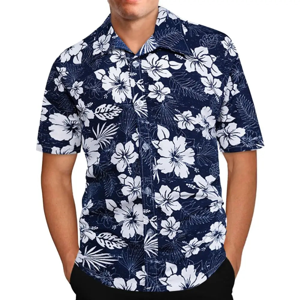 "Men's Tropical Print Short Sleeve Casual Button-Up Shirt with Relaxed Fit"