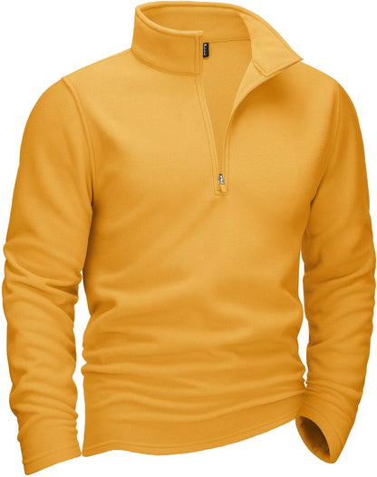 Men's Half-Zip Fleece Pullover with Stand Collar and Long Sleeves