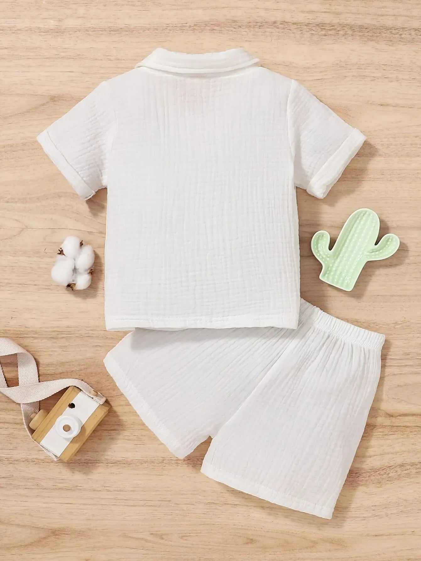 Two-Piece Baby Boy Summer Set with Button-Down Shirt and Matching Shorts