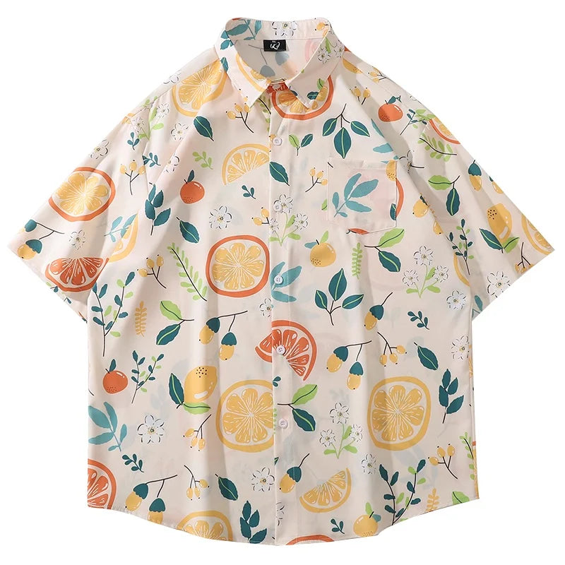 Men's Tropical Floral Print Short Sleeve Shirt with Turn-Down Collar and Lightweight Fabric for Summer Casual Wear