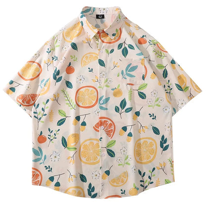 Men's Tropical Floral Print Short Sleeve Shirt with Turn-Down Collar and Lightweight Fabric for Summer Casual Wear