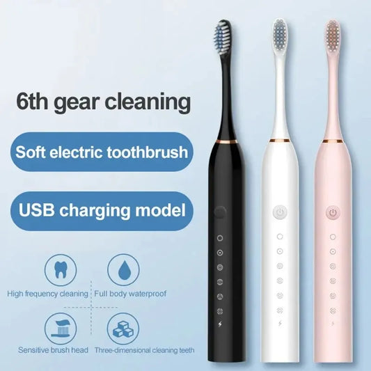 Rechargeable Electric Toothbrush with 6 Cleaning Modes, High-Frequency Vibration, Waterproof Design, and Soft Bristles for Optimal Oral Hygiene