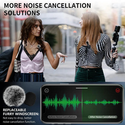 Wireless Lavalier Microphone Set with Noise Reduction and Windshield Covers, Compatible with Smartphones and Cameras for High-Quality Audio Recording