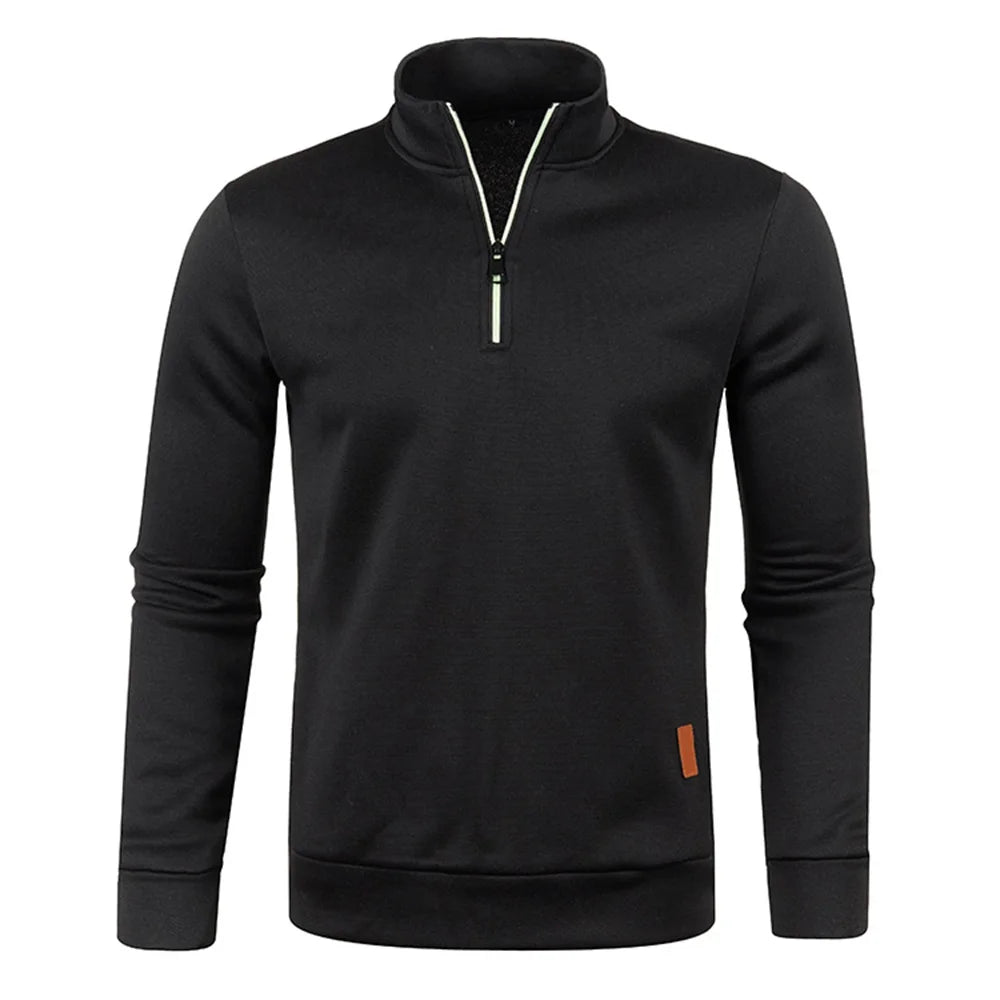 Men's Half-Zip Pullover Sweater with Stand Collar and Soft Textured Fabric