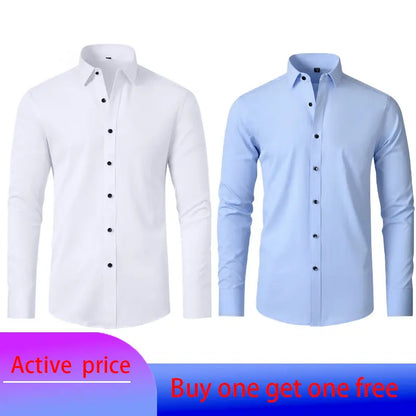 Men's Long Sleeve Stretchable Dress Shirt with Button-Down Front and Slim Fit Design for Formal and Casual Occasions