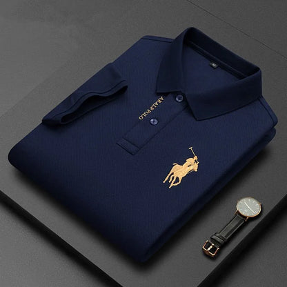 Men's Classic Polo Shirt with Embroidered Polo Player Logo and Button Placket Design