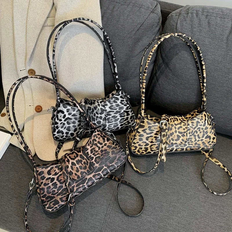 Chic Leopard Print Shoulder Bag with Flap Closure and Fashionable Design