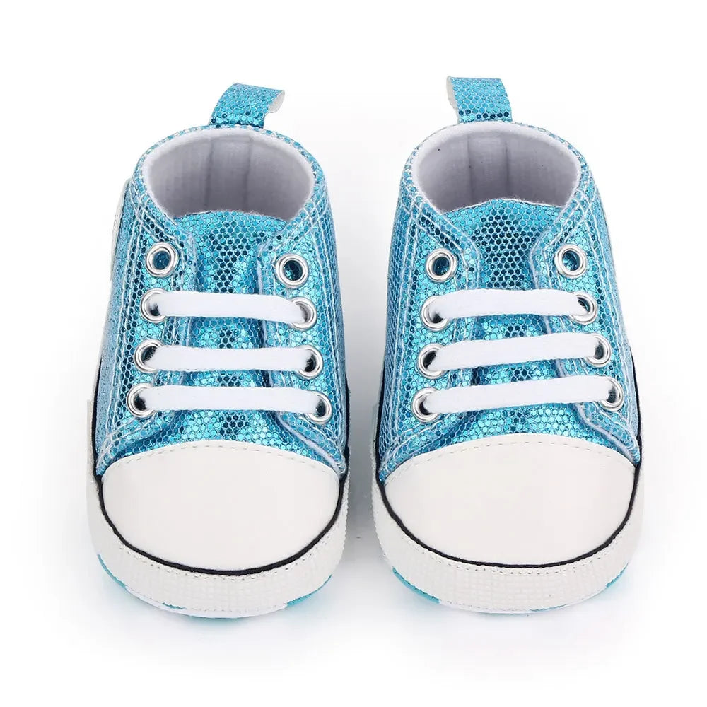 Sparkly Lace-Up Baby Sneakers with Soft Sole and Durable Upper for First Walkers