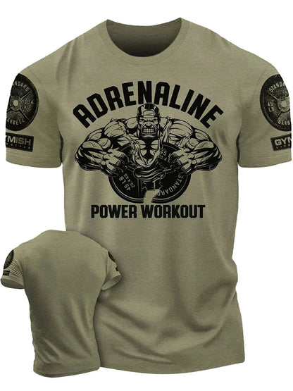 Men's Fitness T-Shirt with Adrenaline Power Workout Graphic and Short Sleeves for Gym and Athletic Wear