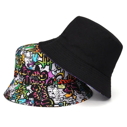 Vibrant Graphic Bucket Hat with All-Over Artistic Tattoo-Inspired Print for Trendy Streetwear Style