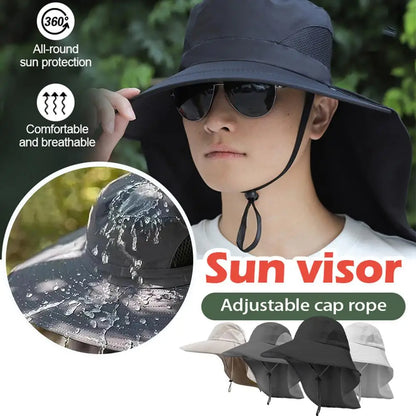 UPF 50+ Sun Protection Hat with Wide Brim and Neck Flap for Outdoor Activities and UV Shielding