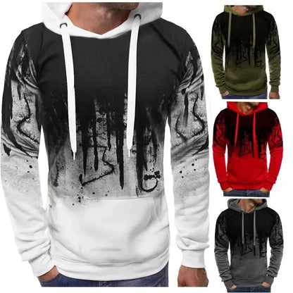 Men's Gradient Drip Print Hooded Sweatshirt with Drawstring and Kangaroo Pocket for Stylish Casual Wear