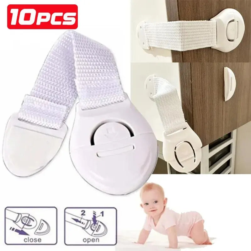 10Pcs Baby Safety Latch Drawer Webbing Safety Lock Multifunctional Protection Cloth Belt Lock Drawer Lock Cabinet Door Locks