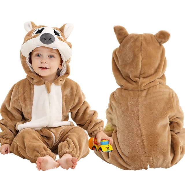 Adorable Animal Themed Fleece Onesies with Hood for Babies and Toddlers