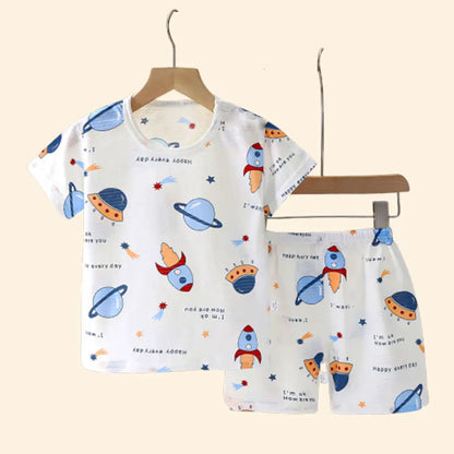 Adorable Toddler Summer Pajama Sets Featuring Playful Cartoon Prints and Short-Sleeve Tops with Matching Shorts