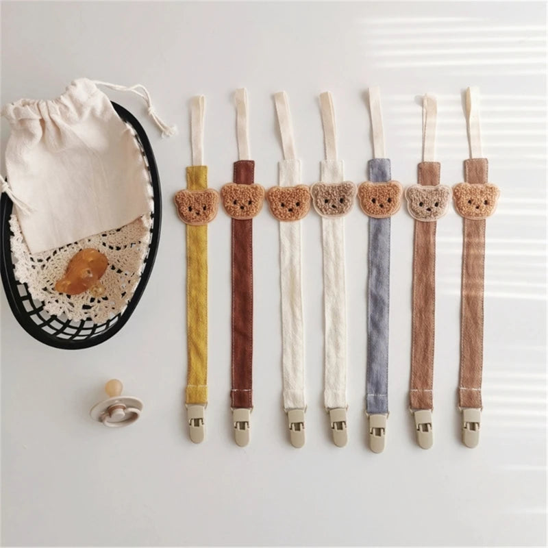 Adorable Bear-Themed Baby Pacifier Clips with Crocheted Bear Designs and Soft Fabric Straps for Secure Attachment