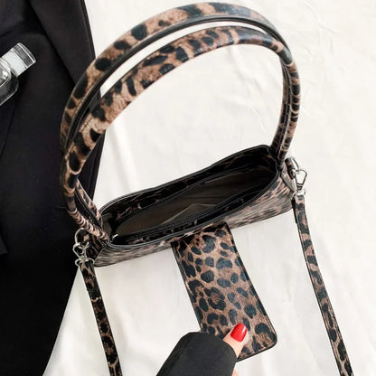 Chic Leopard Print Shoulder Bag with Flap Closure and Fashionable Design