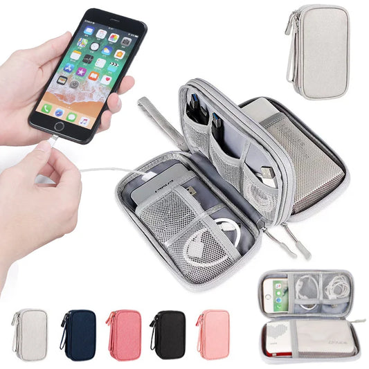 Portable Travel Electronics Organizer Case, Compact and Waterproof Cable Storage Bag, Multi-functional Accessory Pouch for Chargers, Earphones, and Gadgets