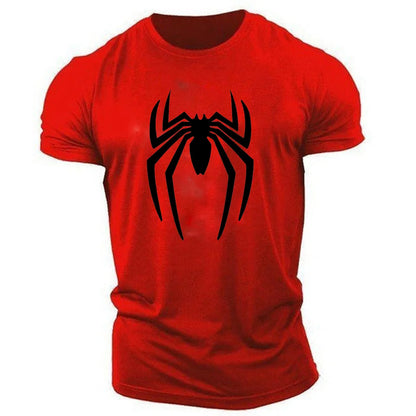 Men's Sports T-Shirt with Bold Spider Symbol Design and Short Sleeves