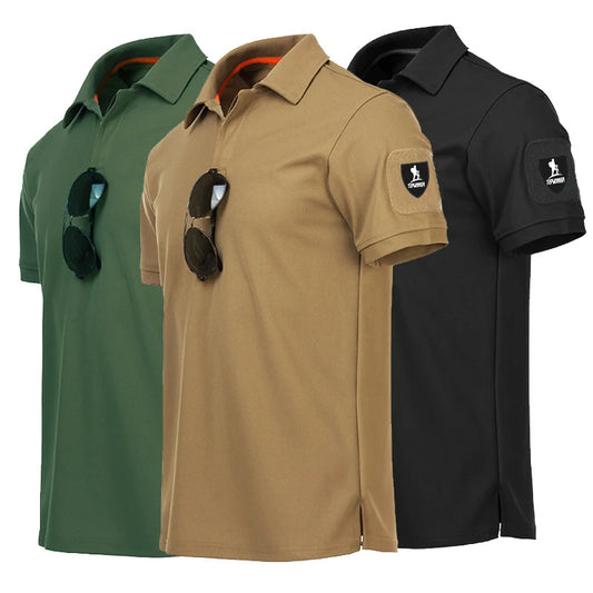 Men's Tactical Polo Shirt with Sleeve Pockets, Sunglasses Holder, and Breathable Fabric Design