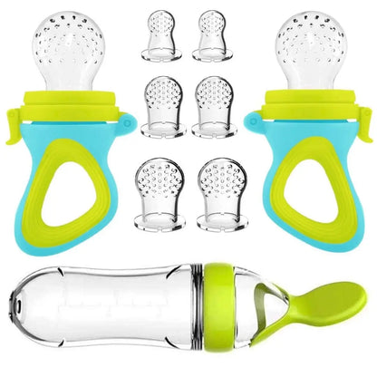 Versatile Baby Food Feeder Set with Replaceable Silicone Teats and Food Dispensing Spoon for Safe and Easy Feeding