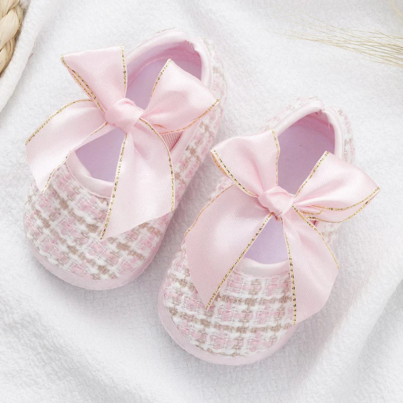 Soft Baby Mary Jane Flats with Large Bow Detail and Elastic Strap for Secure Fit