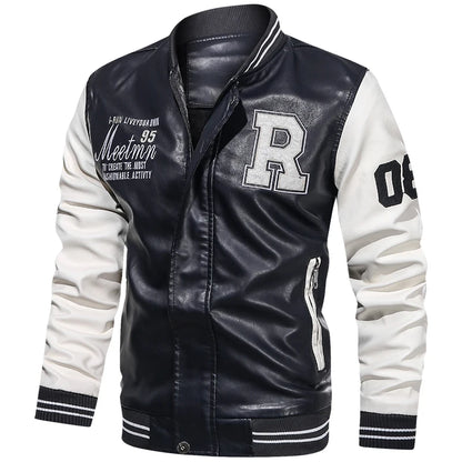 Mens Varsity Letterman Jacket with Embroidered Patches and Contrast Sleeves for Trendy Casual Wear