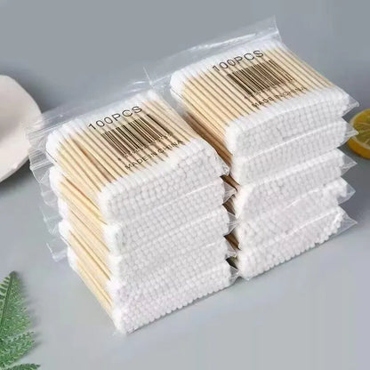 Pack of 100 Eco-Friendly Bamboo Cotton Swabs for Gentle Cleaning and Hygienic Use