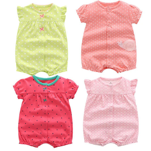 Pack of Adorable Baby Rompers with Short Sleeves and Cute Prints