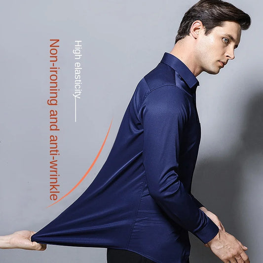 Men's Long-Sleeve Stretchable Dress Shirt with Non-Iron and Anti-Wrinkle Fabric