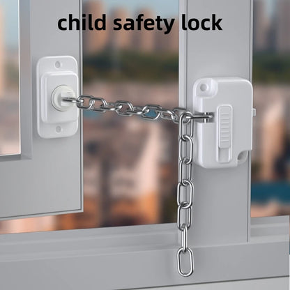 Window and Door Child Safety Lock with Sturdy Chain for Preventing Accidental Openings and Ensuring Home Safety