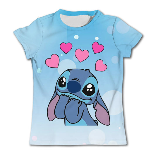 Adorable Cartoon Character Kids' T-Shirt with Heart Print – Perfect for Everyday Wear