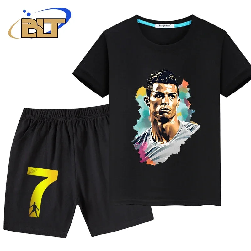 Stylish Soccer Star T-Shirt and Shorts Set for Kids – Perfect for Young Football Fans