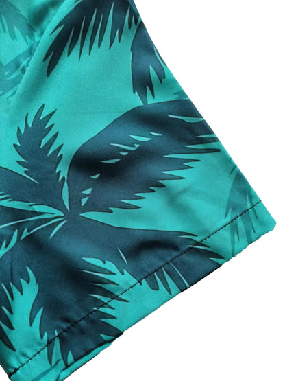 "Men's Hawaiian Palm Tree Print Button-Down Short Sleeve Shirt"