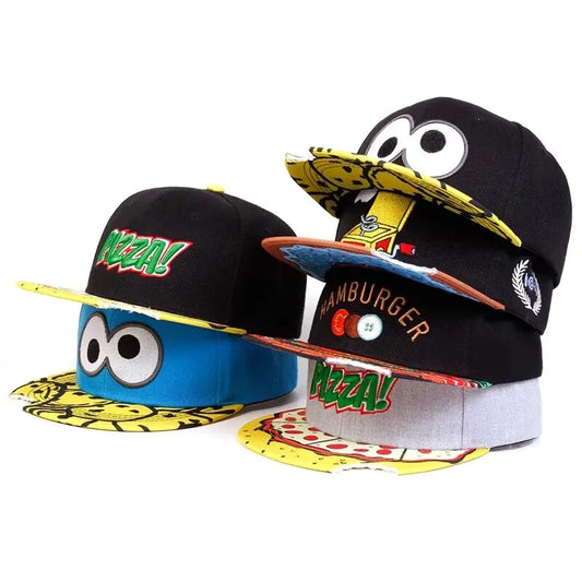 Kids' Cartoon-Themed Snapback Hats with Fun Food Prints and Adjustable Brims