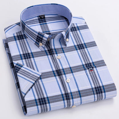 Classic Plaid Button-Down Men's Dress Shirts with Long Sleeves and Tailored Fit