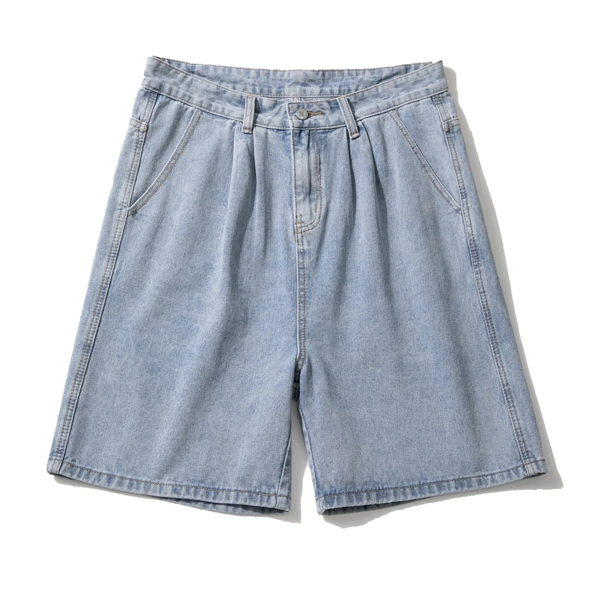 Loose-Fit Denim Shorts for Men with Classic Pockets and Casual Streetwear Style