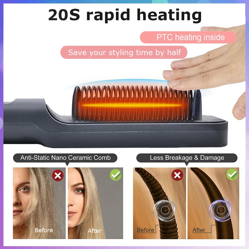 Ionic Hair Straightening Brush with Digital Temperature Control and Anti-Scald Design for Smooth, Frizz-Free Styling