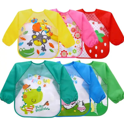 Long-Sleeve Waterproof Baby Bibs with Fun Animal Prints for Full Coverage and Mess-Free Mealtime