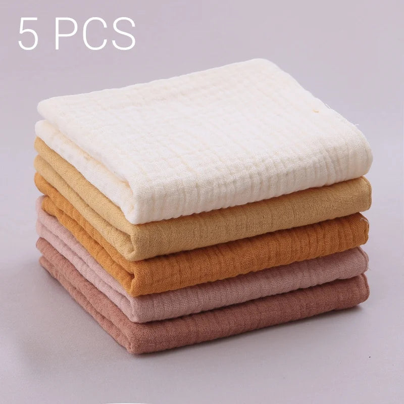 **Set of 5 Soft and Absorbent Muslin Baby Washcloths for Gentle Skin Care**