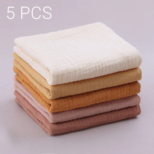 **Set of 5 Soft and Absorbent Muslin Baby Washcloths for Gentle Skin Care**