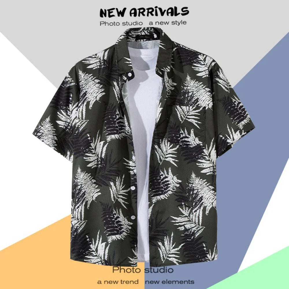 Men's Short-Sleeve Hawaiian Shirt Collection with Vibrant Floral and Tropical Prints, Ideal for Summer Casual Wear