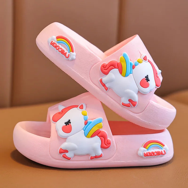 Adorable Unicorn-Themed Children's Slide Sandals with Rainbow Accents